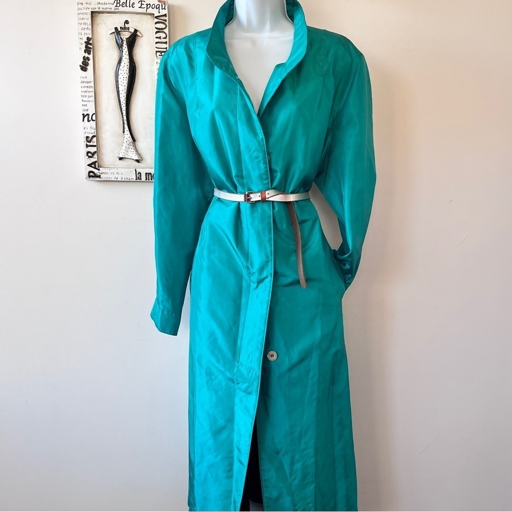 Vintage Forecaster Of Boston Green Nylon Raincoat Trench Coat Size 13/14